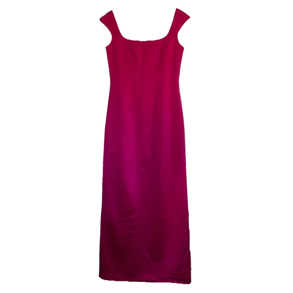 House of Bianchi Vintage Satin Gown Formal Prom Wedding Pink Fuschia Square Neck